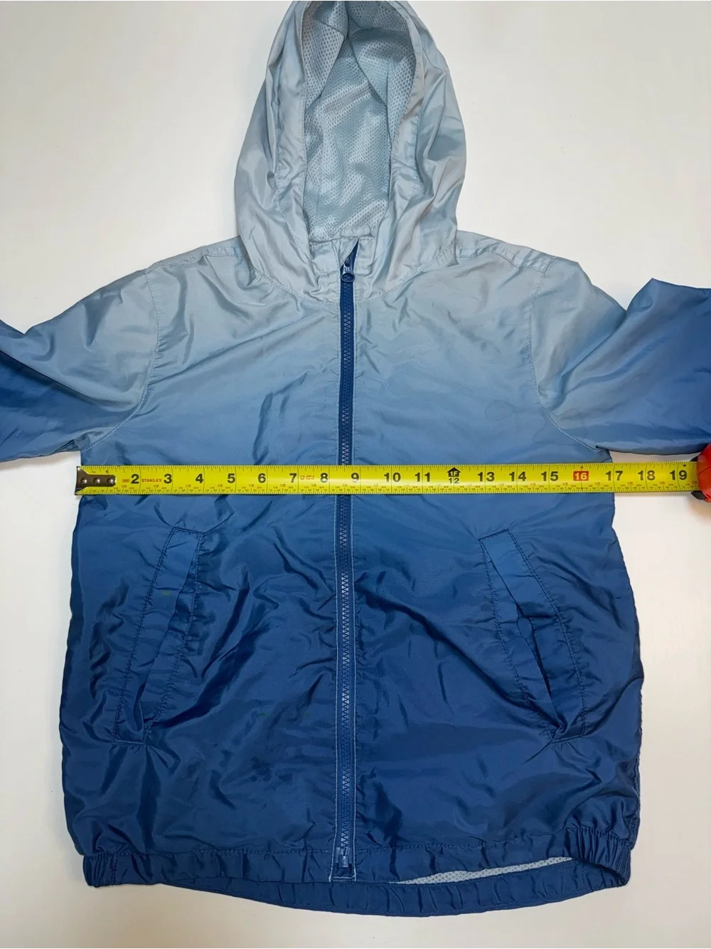 GAP kids Ombre Hooded Rain Jacket - Light to Dark Blue, size 8